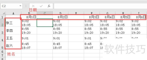 excel考勤表标注打卡上下班时间和迟到早退情况