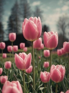 春天盛开的粉红色郁金香花壁纸3