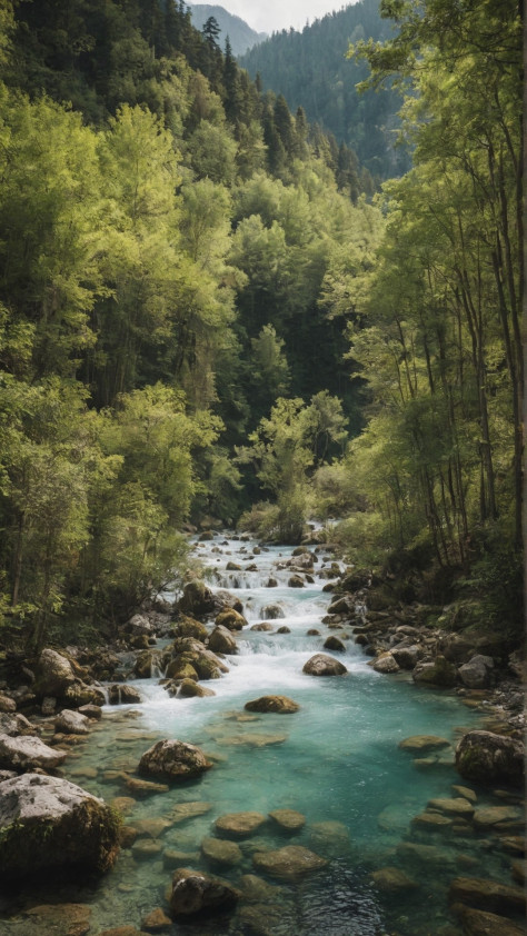 幽静的山涧溪流瀑布图片风景壁纸