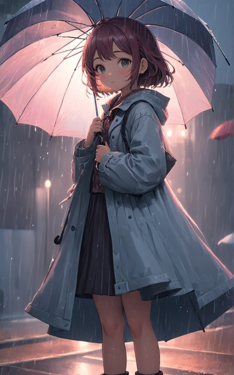 治愈系下雨天撑雨伞的女孩动漫壁纸