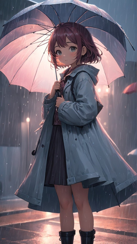 治愈系下雨天撑雨伞的女孩动漫壁纸