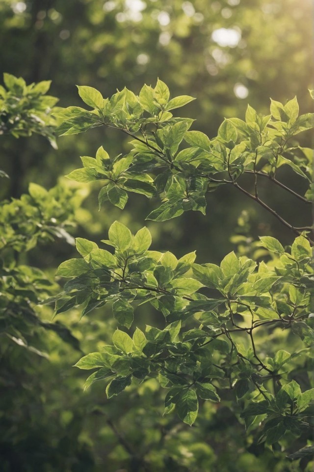 绿色灌木与树枝交织清新植物壁纸