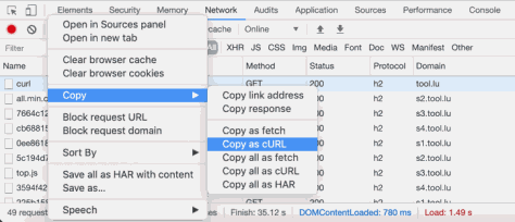 copy curl from chrome devtools
