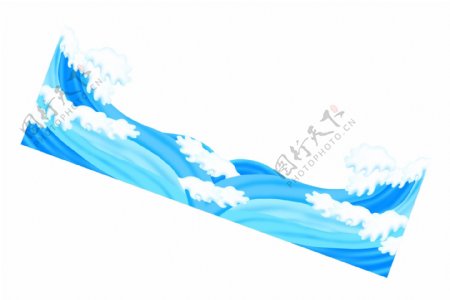 蓝色海浪白色浪花夏季海边度假免抠png