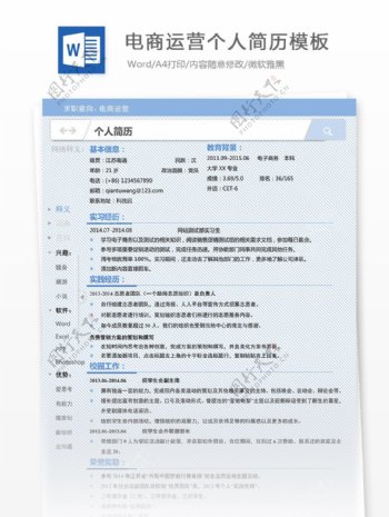 电商运营个人简历模板