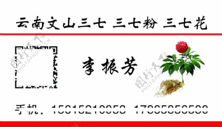 云南三七花名片简单大方图片