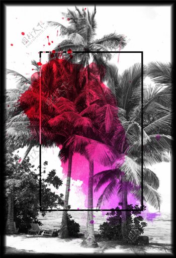 椰子树摄影剪切拼贴艺术海报