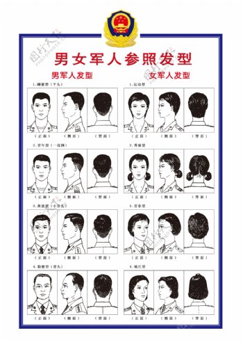 男女军人参照发型图