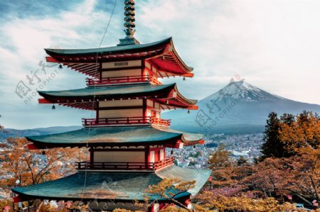 日本富士山五重塔旅游摄影