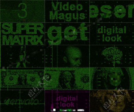 能将任何文字图片视频转换为超级代码矩阵的AE特效模板