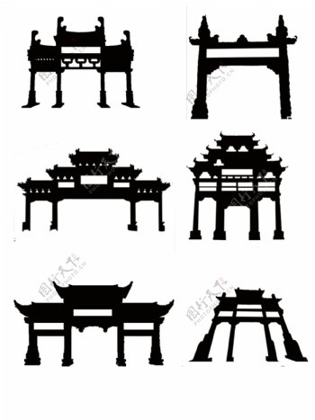 中国传统建筑牌楼牌坊剪影简约