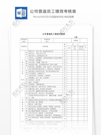 公司普通员工绩效考核表