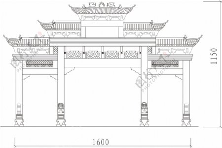 三门五楼牌坊设计图纸