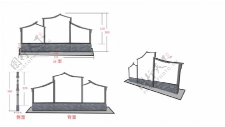 徽式乡村精神堡垒牌坊路标屏风