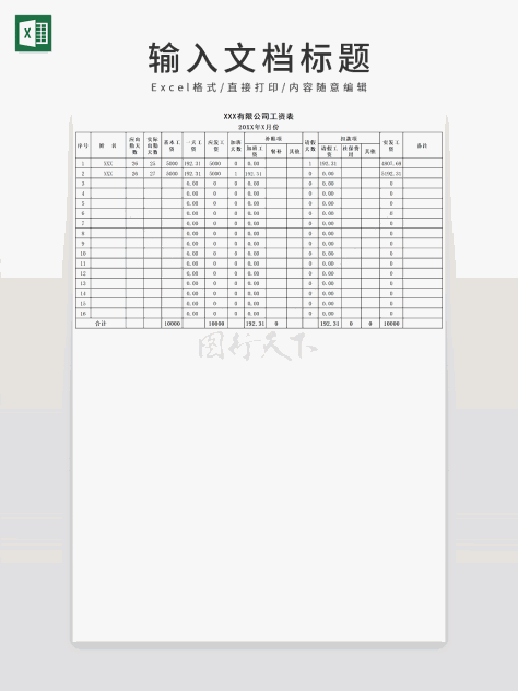 XXX有限公司工资表