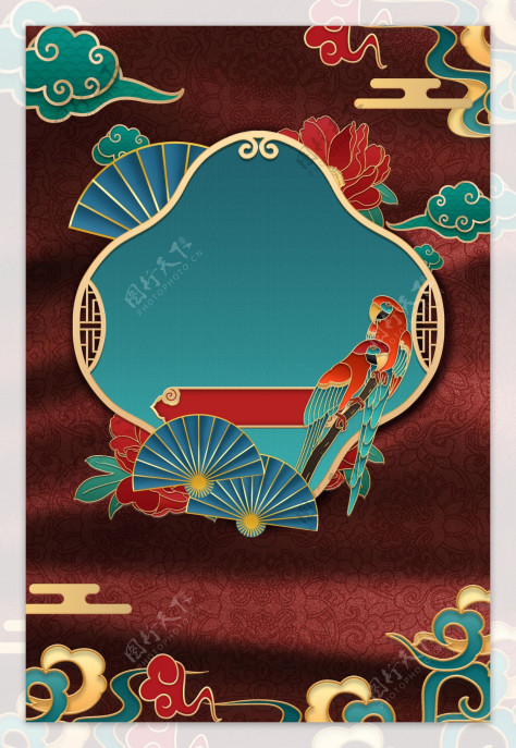 中国风国潮浮雕红色海报背景图片