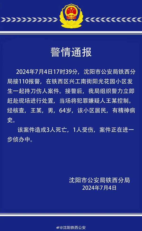 沈阳发生持刀伤人案致 3 死 1 伤，警方通报「犯罪嫌疑人有精神病史」，其是否需要承担法律责任？