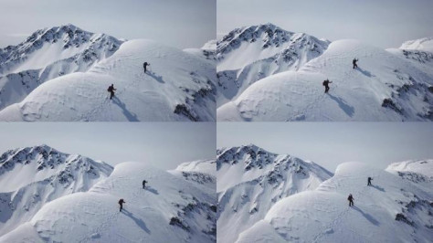 登山者徒步上山探险