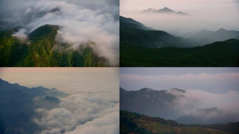 泰山云海日出直升机航拍粉色云霞水墨泰山