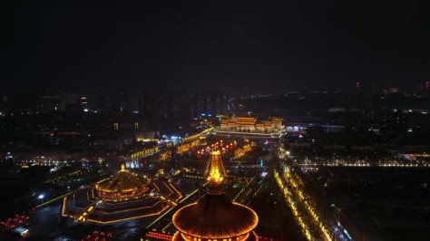 航拍应天门天堂明堂雪景夜景 4K