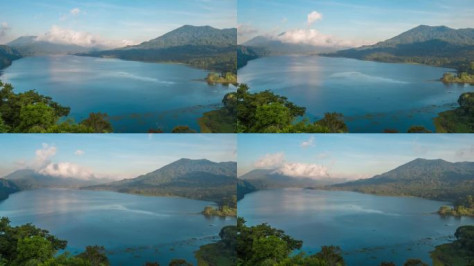 美丽的景色在湖。湖和山景从山, 扬湖, 巴厘岛。时差.从左到右