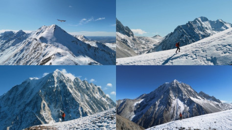 雪山徒步励志前行雪山之巅勇攀高峰登山山顶