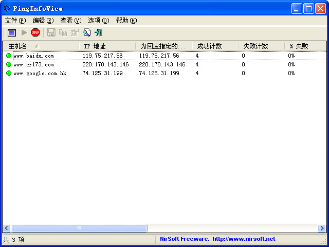 网管群Ping工具(PingInfoView) V1.43 汉化版