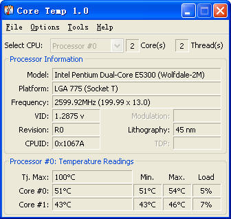 CPU温度检测软件Core Temp 1.0rc6 绿色版