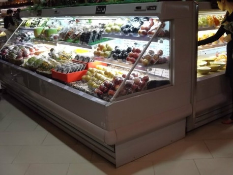 矮立式风幕柜，梯形风幕柜，水果展示柜，水果保鲜柜，蔬菜保鲜柜