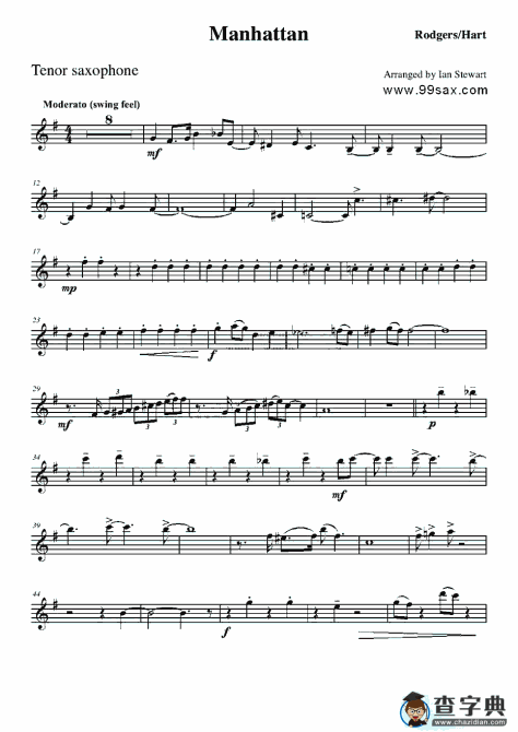 Manhattan Tenor Sax（四重奏次中音萨克斯分谱）萨克斯谱