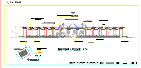 钢结构玻璃长廊立面图的图纸预览图