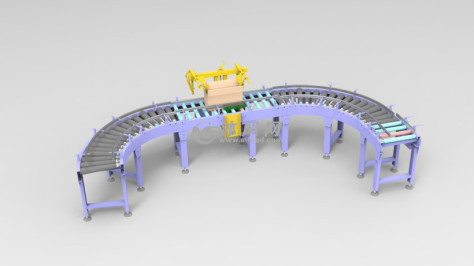 箱转弯输送及撑口定位机构渲染图的图纸预览图