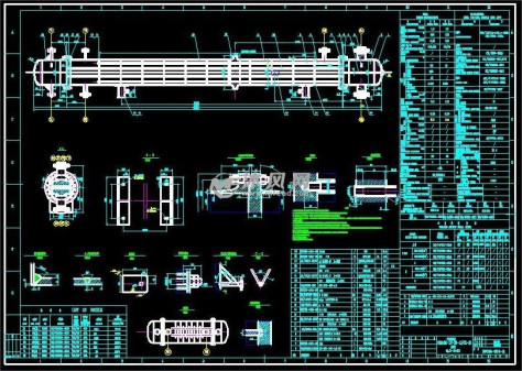 固定管板型萘冷却器总装图的图纸预览图