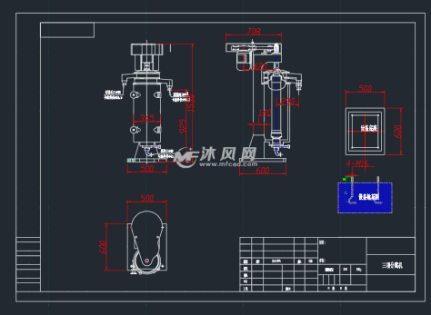 分离机三视图的图纸预览图