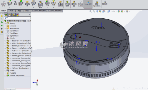 烟雾探测器(报警)设计模型树特征模型图的图纸预览图