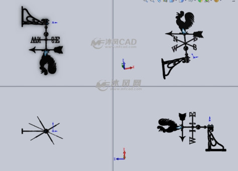 公鸡风向标设计模型三视图的图纸预览图