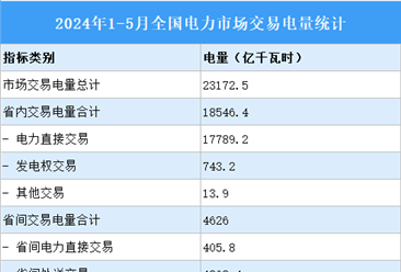 2024年1-5月全国电力市场交易电量统计：市场交易电量同比增长5.8%