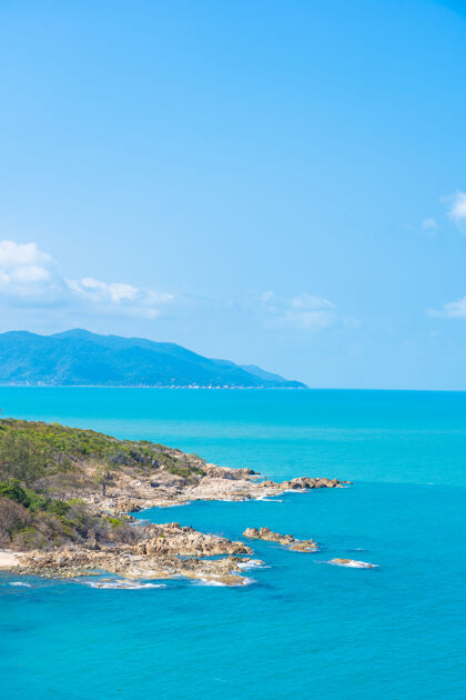 椰子美丽的热带海景 白云蓝天 适合旅游度假海滩天空自然