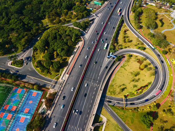 十字路口城市建筑景观天桥航拍桥梁繁忙景观