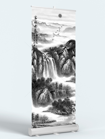 水墨画山水画意境飞鸟大山大河图片