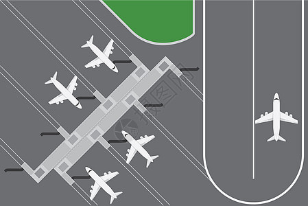 机场建筑的平板设计矢量说明 配有跑道的计划终点站货物图表飞机场建筑学航空公司航空技术客机航班喷射图片