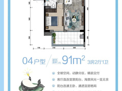 保利金町湾天誉3室2厅1卫91㎡户型图