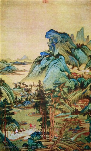 国画名家作品-徐悲鸿的江堤晚景