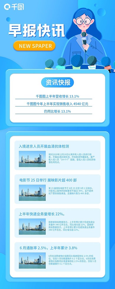 简约今日早报快报资讯手机长图海报