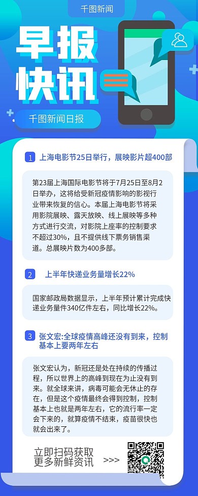 蓝色商务风早报快讯手机长图海报