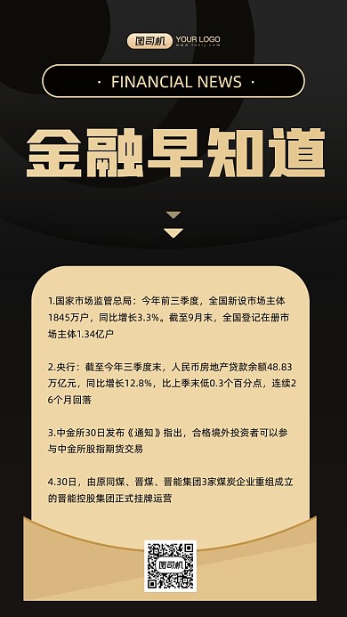 金融新闻早报黑金手机海报