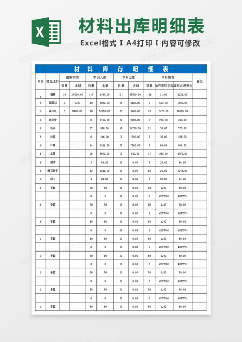 材料出库明细表