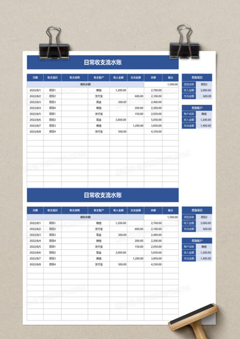通用日常收支流水账excel模板no.2