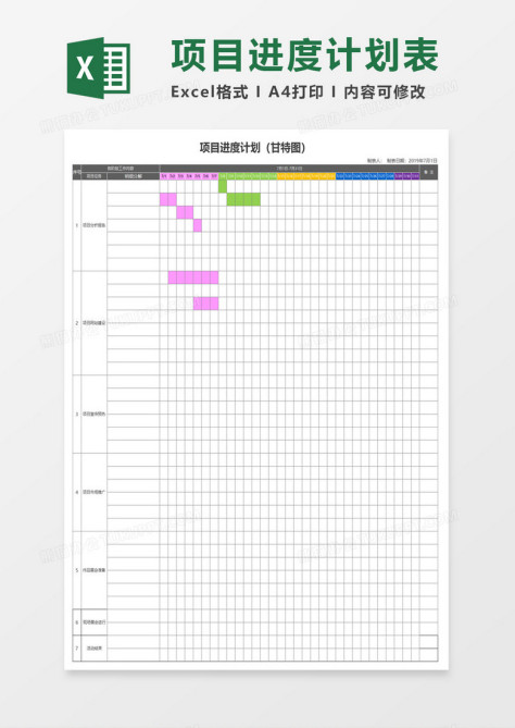 项目进度计划表格甘特图excel模板