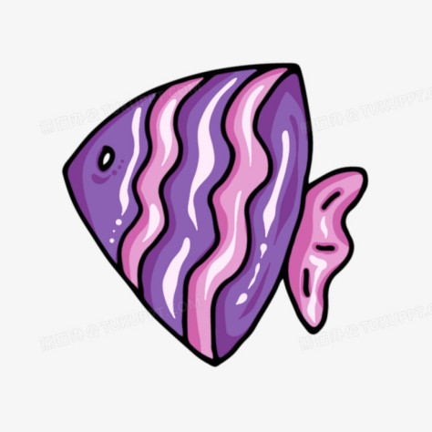 卡通线描风紫色小丑鱼免抠元素